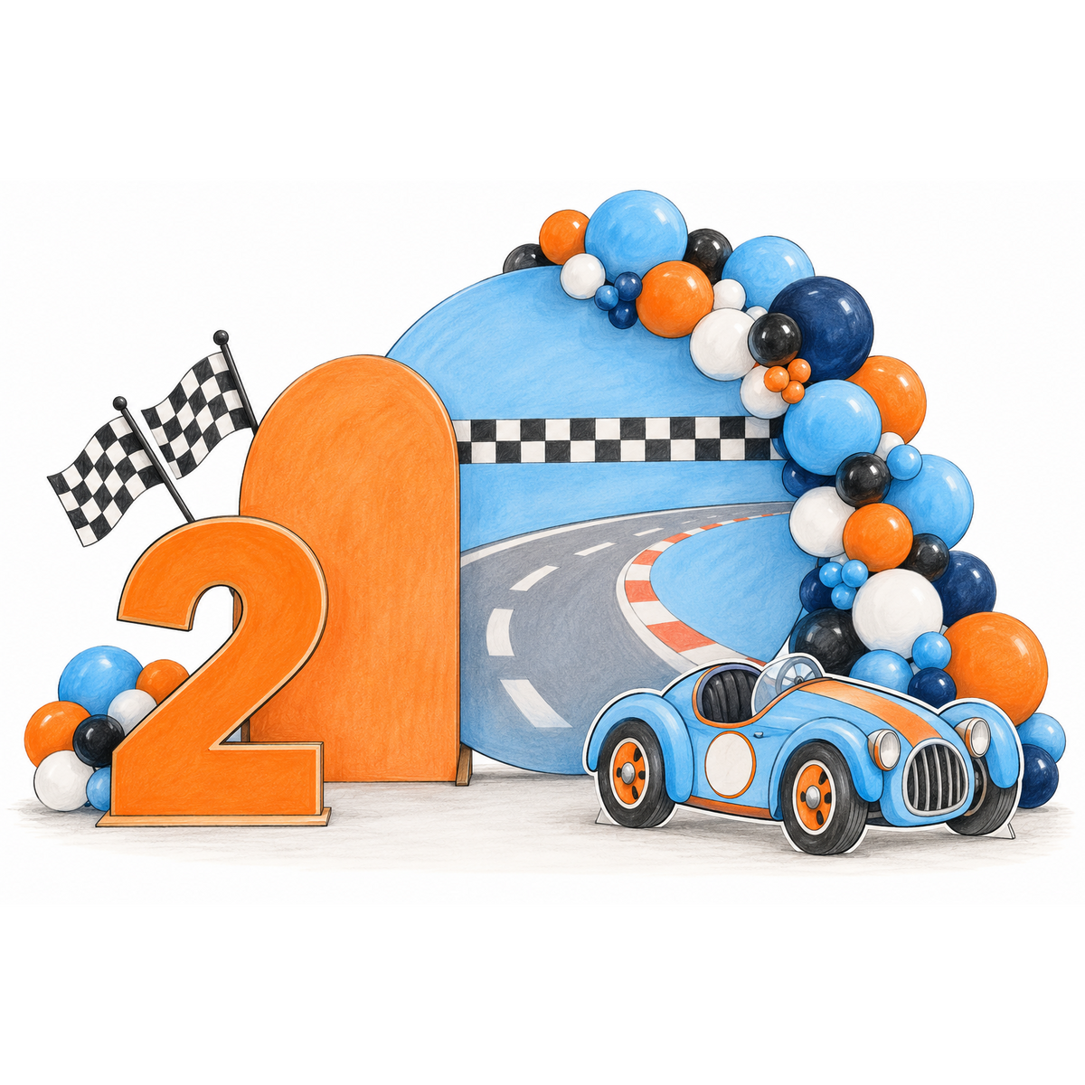 2 Fast Racing Balloon Backdrop