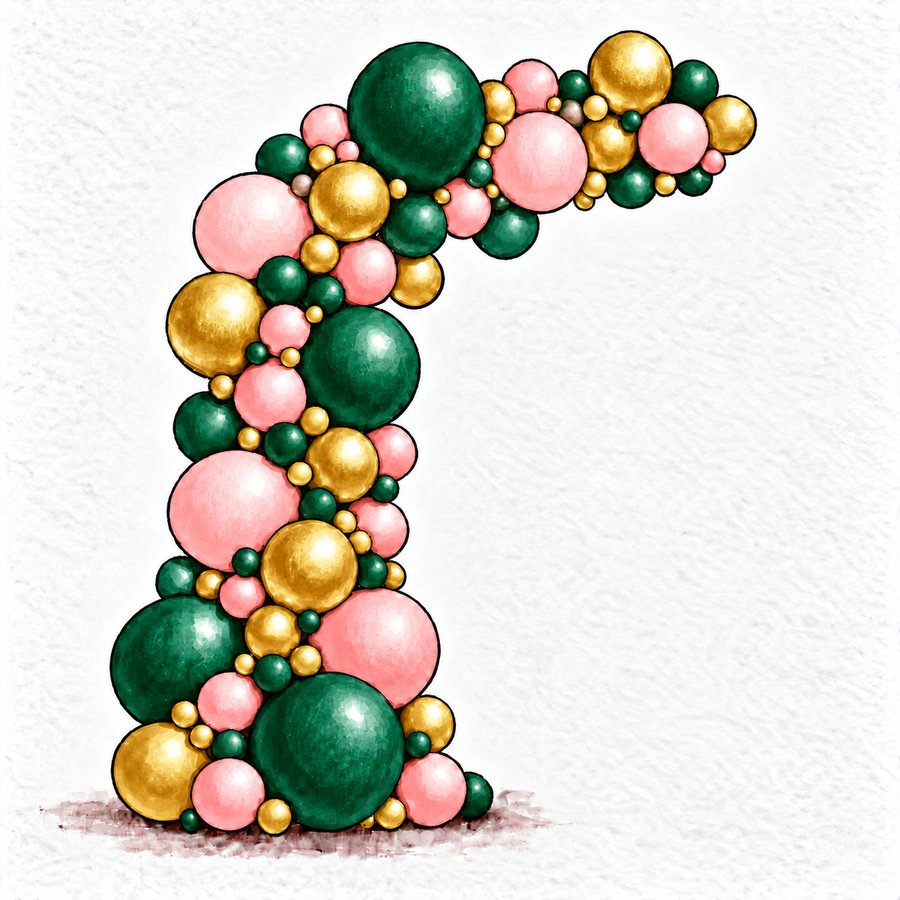 Emerald Green, Blush and Gold Balloon Garland